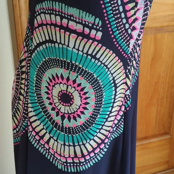 Old Navy T-Strap Chiffon Geometric Boho Maxi Dress S Blue Pink - Picture 8 of 16